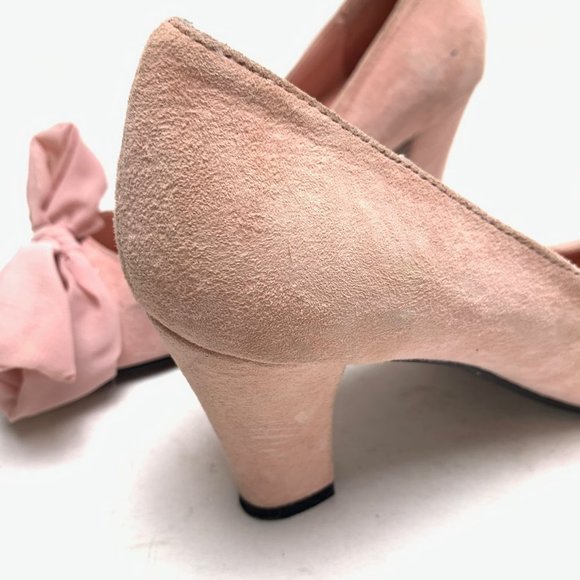 CAMI Genuine Suede Leather Pink Chunky High Heels Pumps Block Bow Round Toe sz 6 - Picture 15 of 16